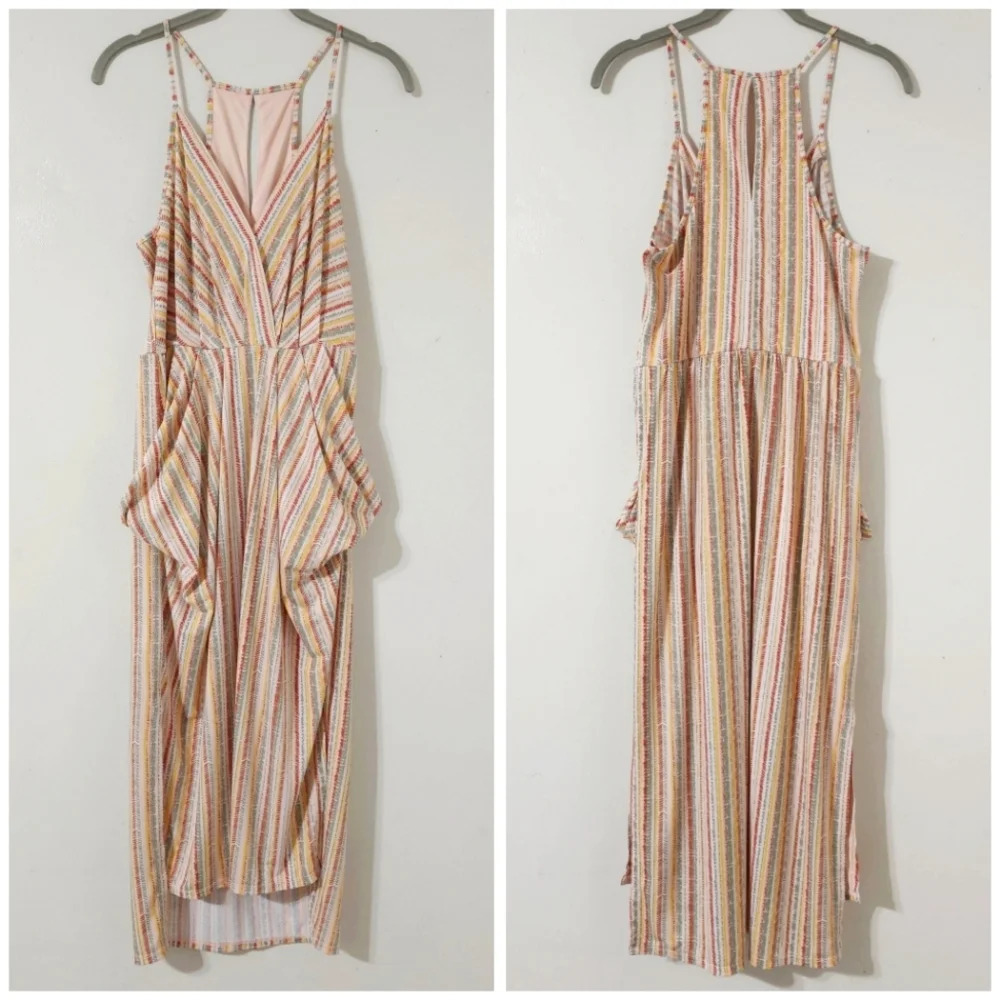 BCBGENERATION Halter Strappy High Low Midi Dress, Elastic Waist, Balloon Pockets - Picture 3 of 15